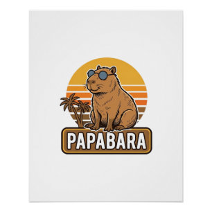 PAPABARA Retro Capybara-Vater Vektordesign_1 Poster