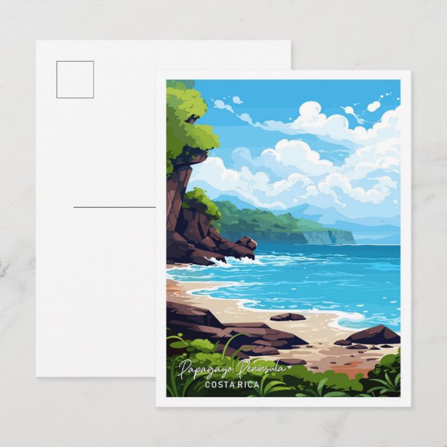 Papagayo Halbinsel Costa Rica Reiseillustrierung Postkarte (Vorne/Hinten)