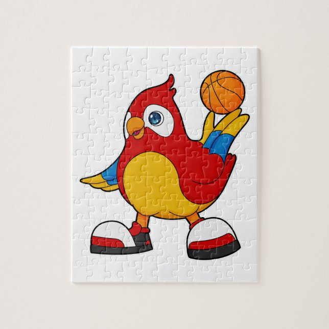 Papagei als Basketballspieler mit Basketball (Vertikal)