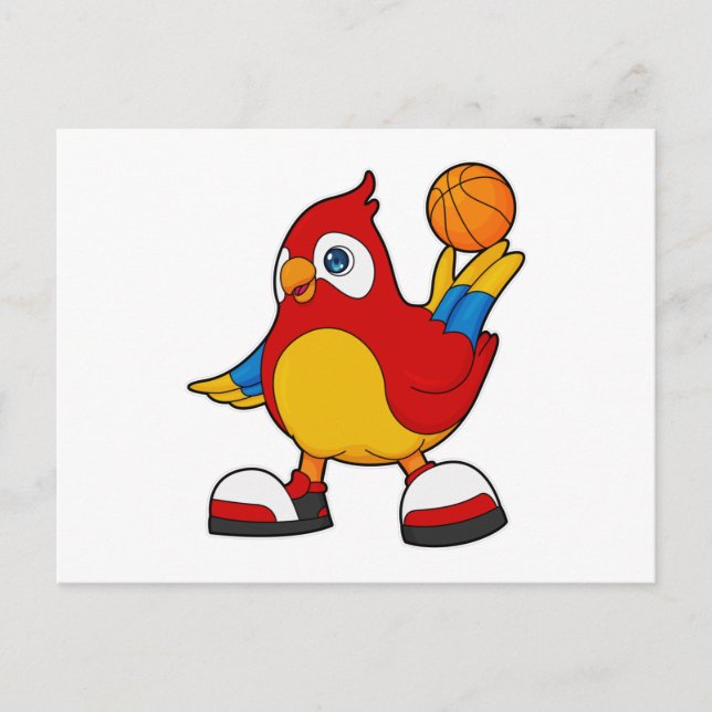 Papagei als Basketballspieler mit Basketball Postkarte (Vorderseite)