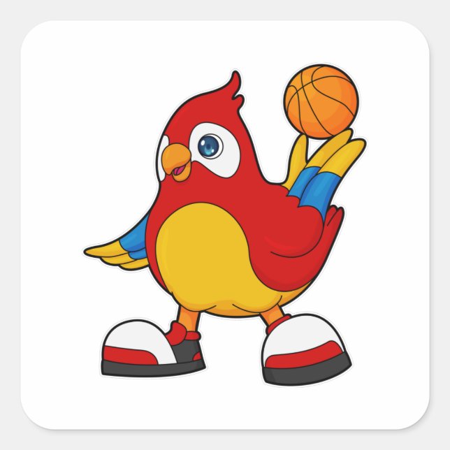 Papagei als Basketballspieler mit Basketball Quadratischer Aufkleber (Vorderseite)