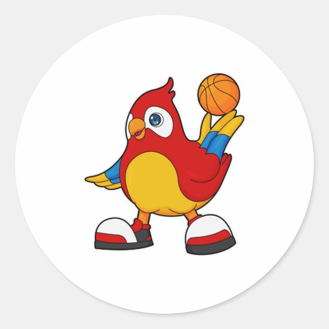Papagei als Basketballspieler mit Basketball Runder Aufkleber (Vorderseite)