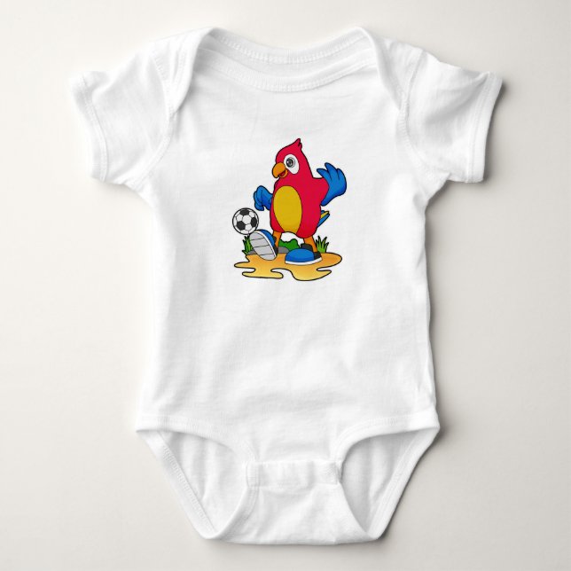 Papagei als Fußballspieler mit Fußball Baby Strampler (Vorderseite)