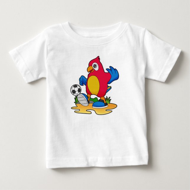 Papagei als Fußballspieler mit Fußball Baby T-shirt (Vorderseite)