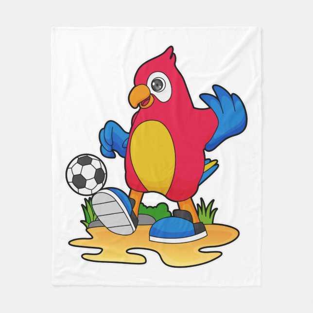 Papagei als Fußballspieler mit Fußball Fleecedecke (Vorderseite)