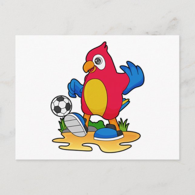 Papagei als Fußballspieler mit Fußball Postkarte (Vorderseite)