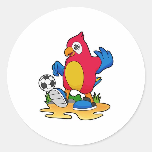 Papagei als Fußballspieler mit Fußball Runder Aufkleber (Vorderseite)