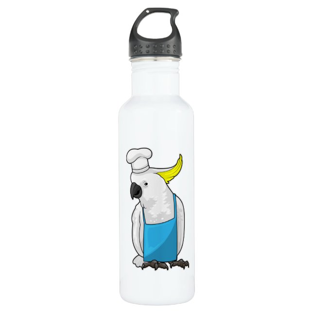 Papagei als Koch mit Kochmütze Edelstahlflasche (Vorderseite)
