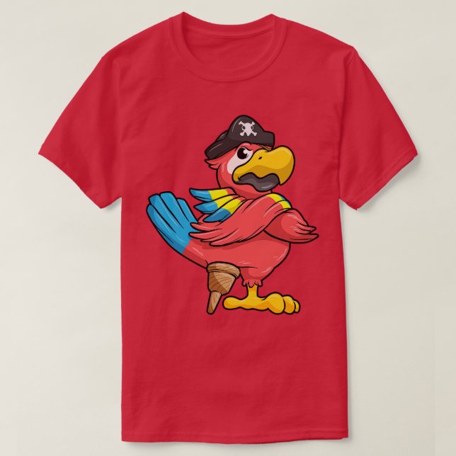 Papagei als Pirate mit Holzbein und Piratenhut 1 T-Shirt (Design vorne)