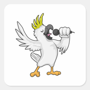 Papagei als Sänger mit Mikrofon Quadratischer Aufkleber