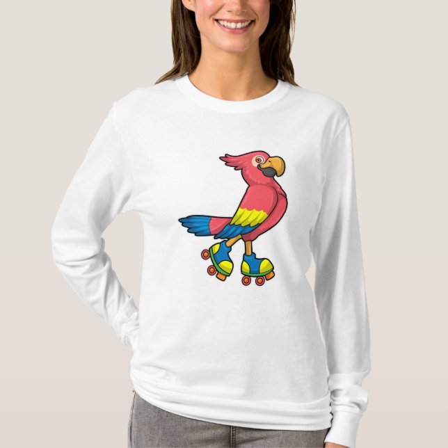 Papagei als Skater mit Roller-Skaten T-Shirt (Vorderseite)