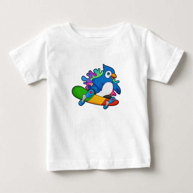 Papagei als Skater mit Skateboard Baby T-shirt (Vorderseite)