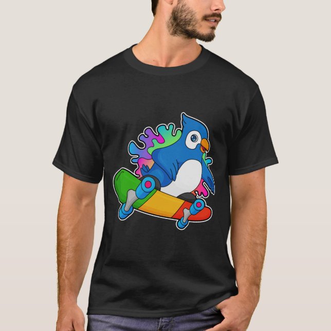 Papagei als Skater mit Skateboard T-Shirt (Vorderseite)