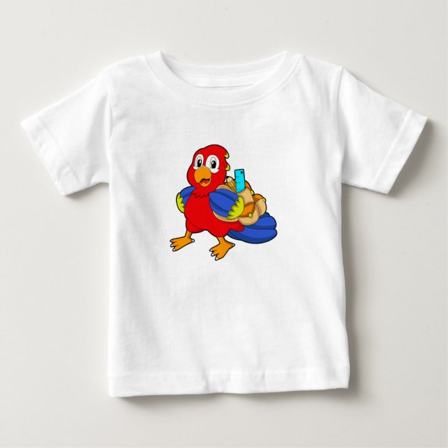 Papagei als Student mit Rucksack Baby T-shirt (Vorderseite)