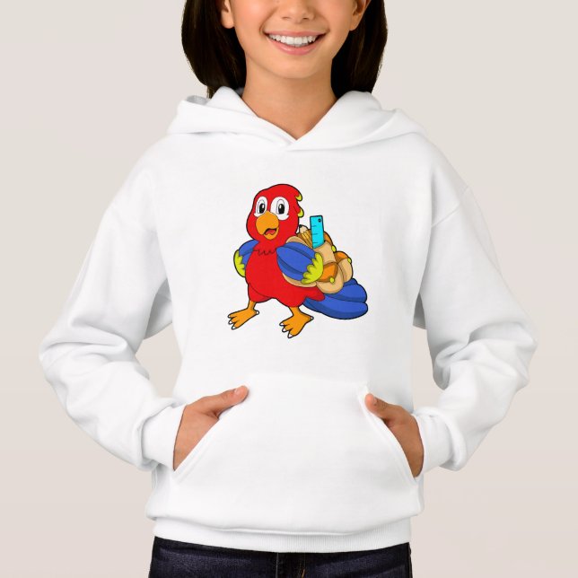 Papagei als Student mit Rucksack Hoodie (Vorderseite)