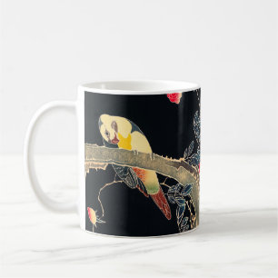 Papagei am Rande einer blühenden Rose Bush Kaffeetasse