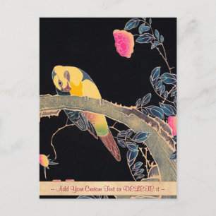 Papagei am Rande einer blühenden Rose Bush Postkarte