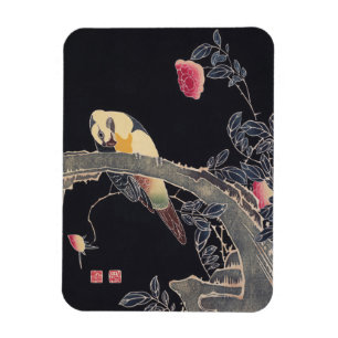 Papagei am Zweig, blühende Rose Bush, Jakuchū Magnet