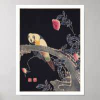 Papagei am Zweig, blühende Rose Bush, Jakuchū