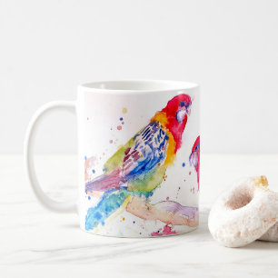 Papagei Art Aquarellmalerei Rot Blau Farbenfroh Kaffeetasse