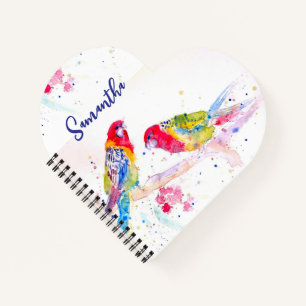 Papagei Art Aquarellmalerei Rot Blau Farbenfroh Notizbuch