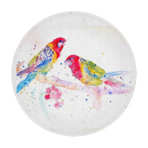 Papagei Art Aquarellmalerei Rot Blau Farbenfroh Schneidebrett
