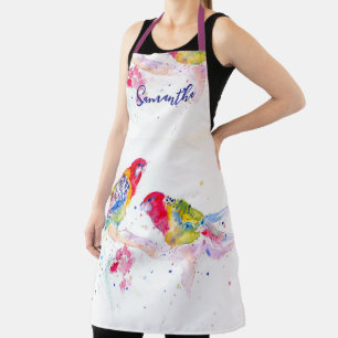 Papagei Art Aquarellmalerei Rot Blau Farbenfroh Schürze