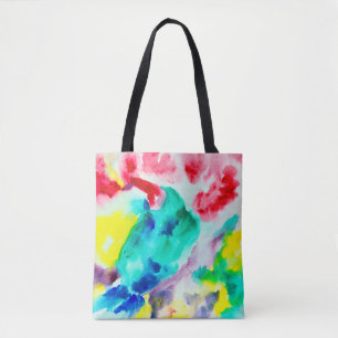 Papagei auf Baum, Vogel Abstrakt Bright Wasserfarb Tasche