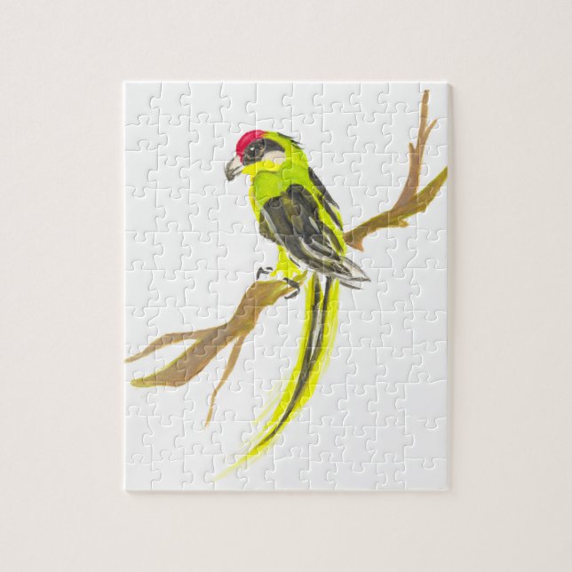 Papagei auf einem Zweig. Aquarellmalerei (Vertikal)