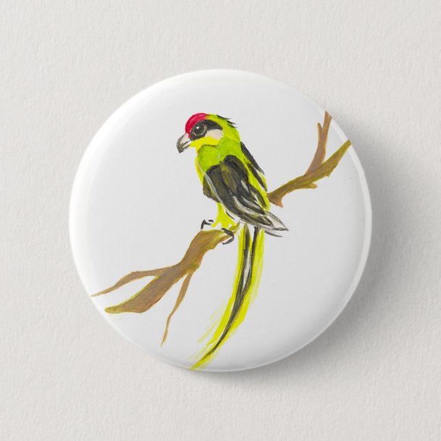 Papagei auf einem Zweig. Aquarellmalerei Button (Vorderseite)