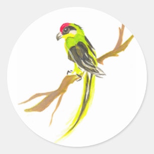 Papagei auf einer Niederlassung. Aquarellmalerei. Runder Aufkleber