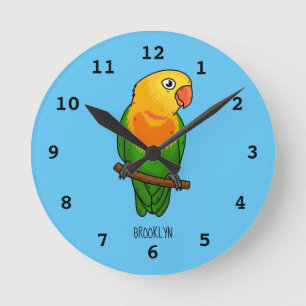 Papagei aus niedlichem Cartoon Runde Wanduhr