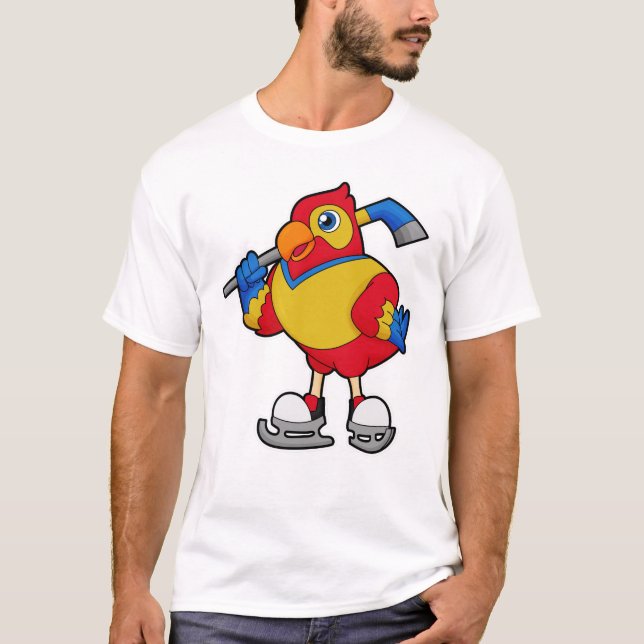 Papagei beim Eishockey mit Eishockeystick T-Shirt (Vorderseite)