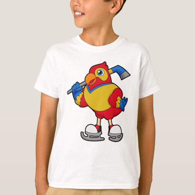 Papagei beim Eishockey mit Eishockeystick T-Shirt (Vorderseite)