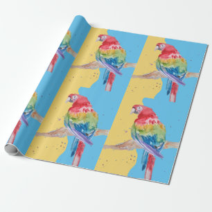 Papagei Blau Gelb Jungen Aquarellkunst Papageien Geschenkpapier