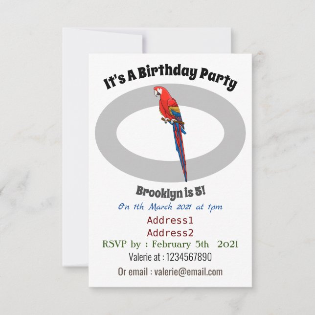 Papagei-Cartoon Einladung (Vorderseite)