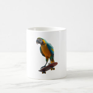 Papagei, der in einer Stadt Skateboard fährt Kaffeetasse