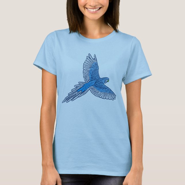 Papagei im Flug, Cerulean Blue und White T-Shirt (Vorderseite)