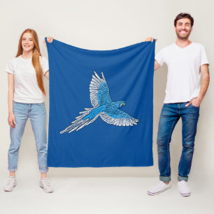 Papagei im Flug, Kobalt Blau und Weiß Fleecedecke