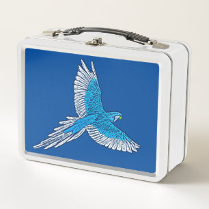 Papagei im Flug, Kobaltblau und Weiß Metall Lunch Box