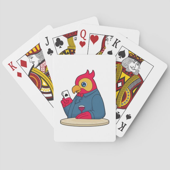 Papagei im Poker mit Poker-Karten Spielkarten (Rückseite)