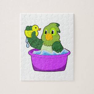 Papagei in der Badewanne mit Duck