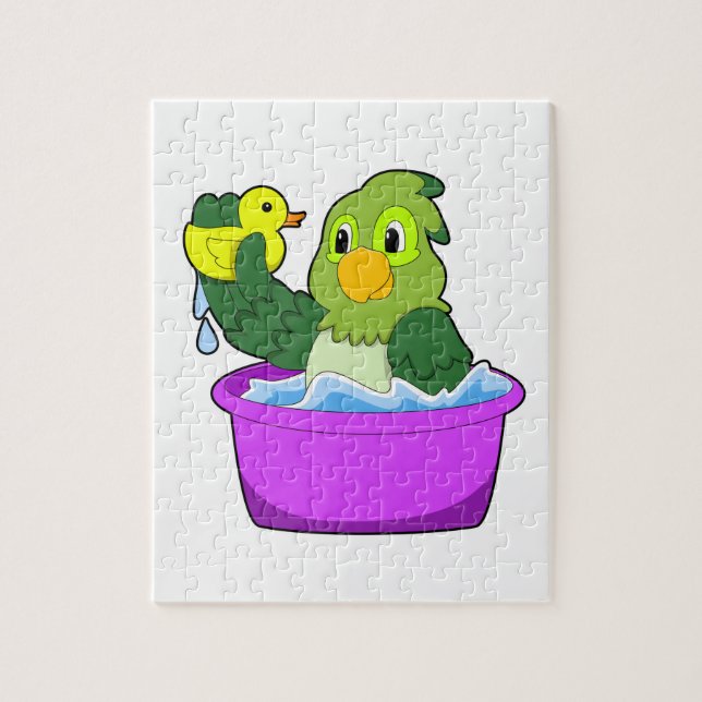 Papagei in der Badewanne mit Duck (Vertikal)