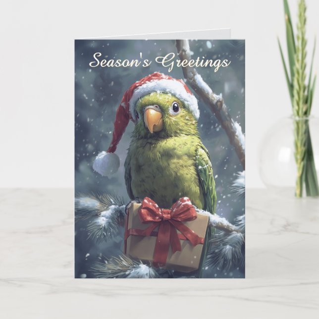 Papagei in der Weihnachtsmannmütze Weihnachtskarte Karte (Vorderseite)