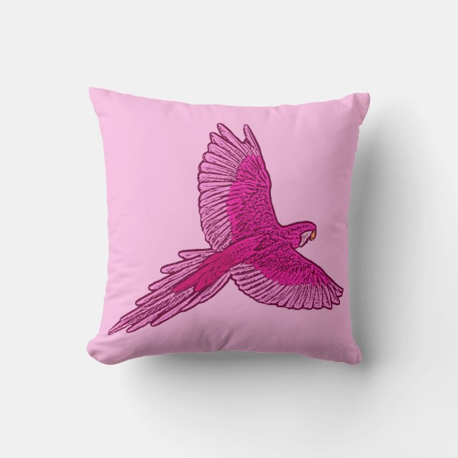 Papagei in Flight, Fuchsia und Eispink Kissen (Vorderseite)