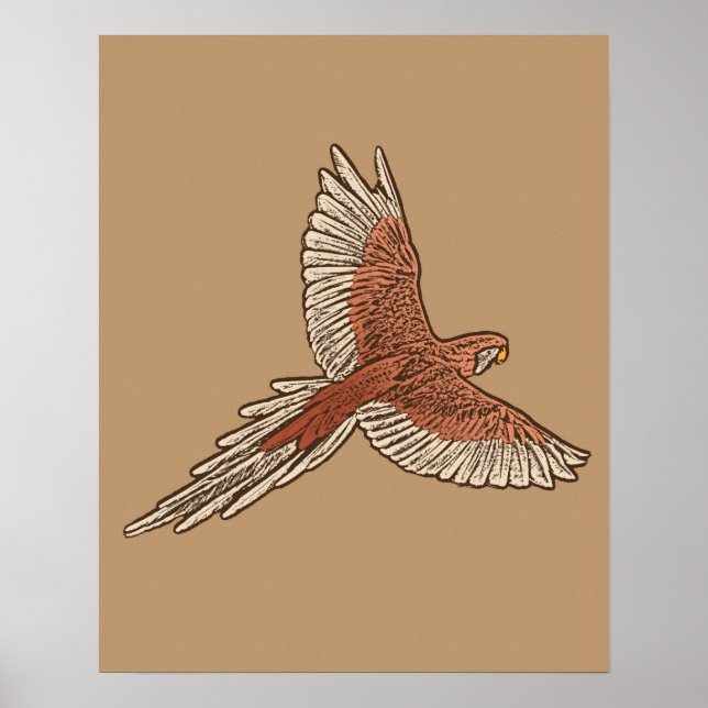 Papagei in Flug, Rost, Creme und Camel Tan Poster (Vorne)
