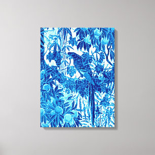Papagei in Jungle-Umgebung, Indigoblau und Weiß Leinwanddruck