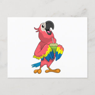 Papagei & Kokosnuss mit Trinkhalm Postkarte