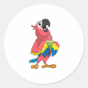 Papagei & Kokosnuss mit Trinkstroh Runder Aufkleber