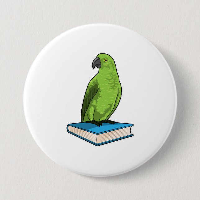 Papagei mit Buch Button (Vorderseite)